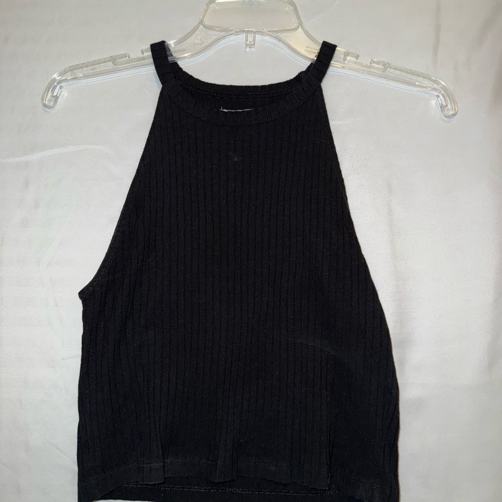 American Eagle Outfitters Black Ribbed Crop Tank